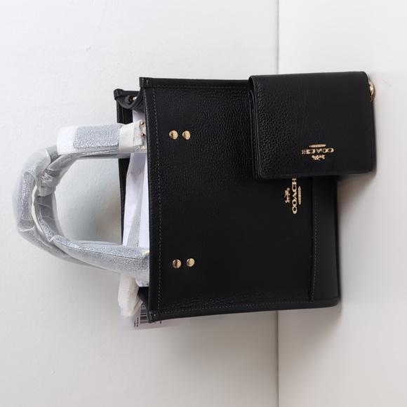 Coach CO971 + C2862 Leather Dempsey Tote & Snap Wallet Gold/ Black - Picture 1 of 15